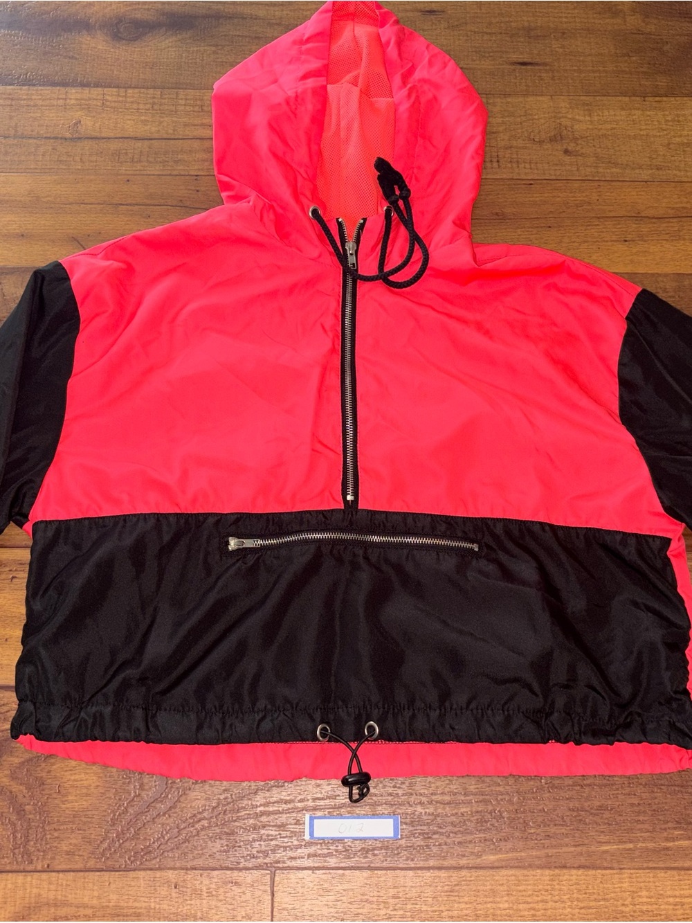 ReVamped Cropped Windbreaker Jacket Neon Coral Pink Black Colorblock Women's L